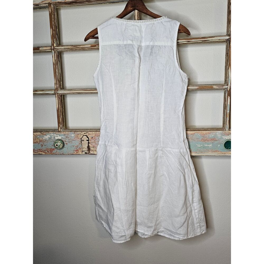 Linen Dress White Drop Waist Pearl Accents by Malvin Germany Ladies size Small - Picture 8 of 11